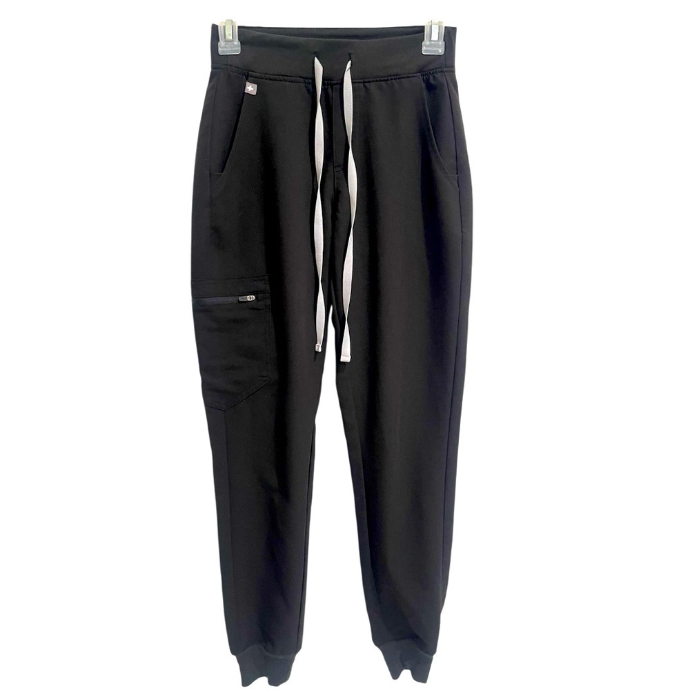 Figs Black Track Pants with White Drawstring